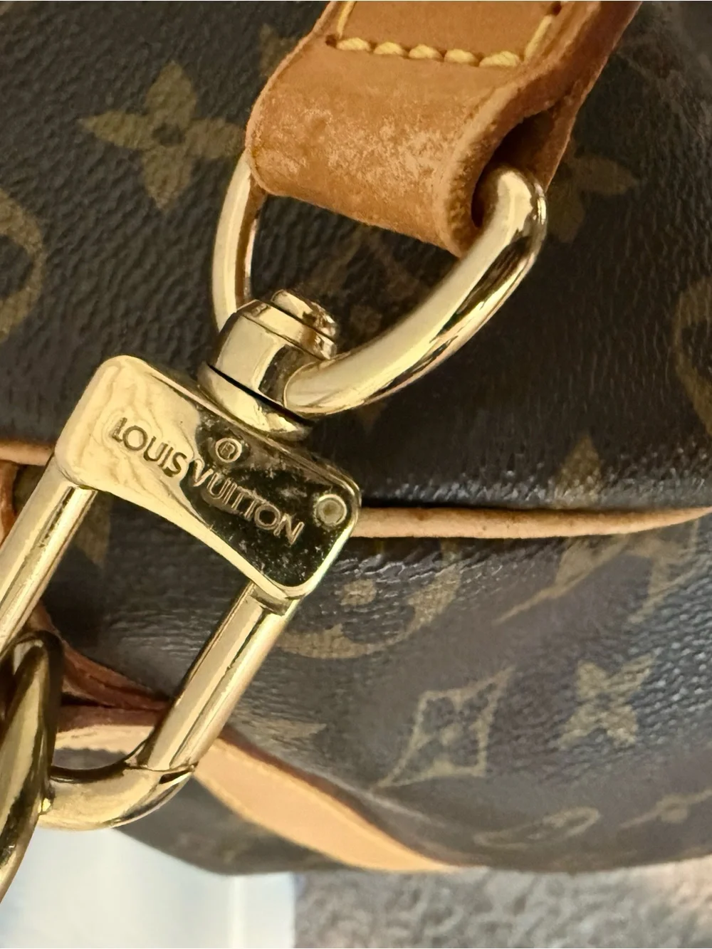 Louis Vuitton Monogram Canvas Bag with Vachetta Leather and Gold Hardware
